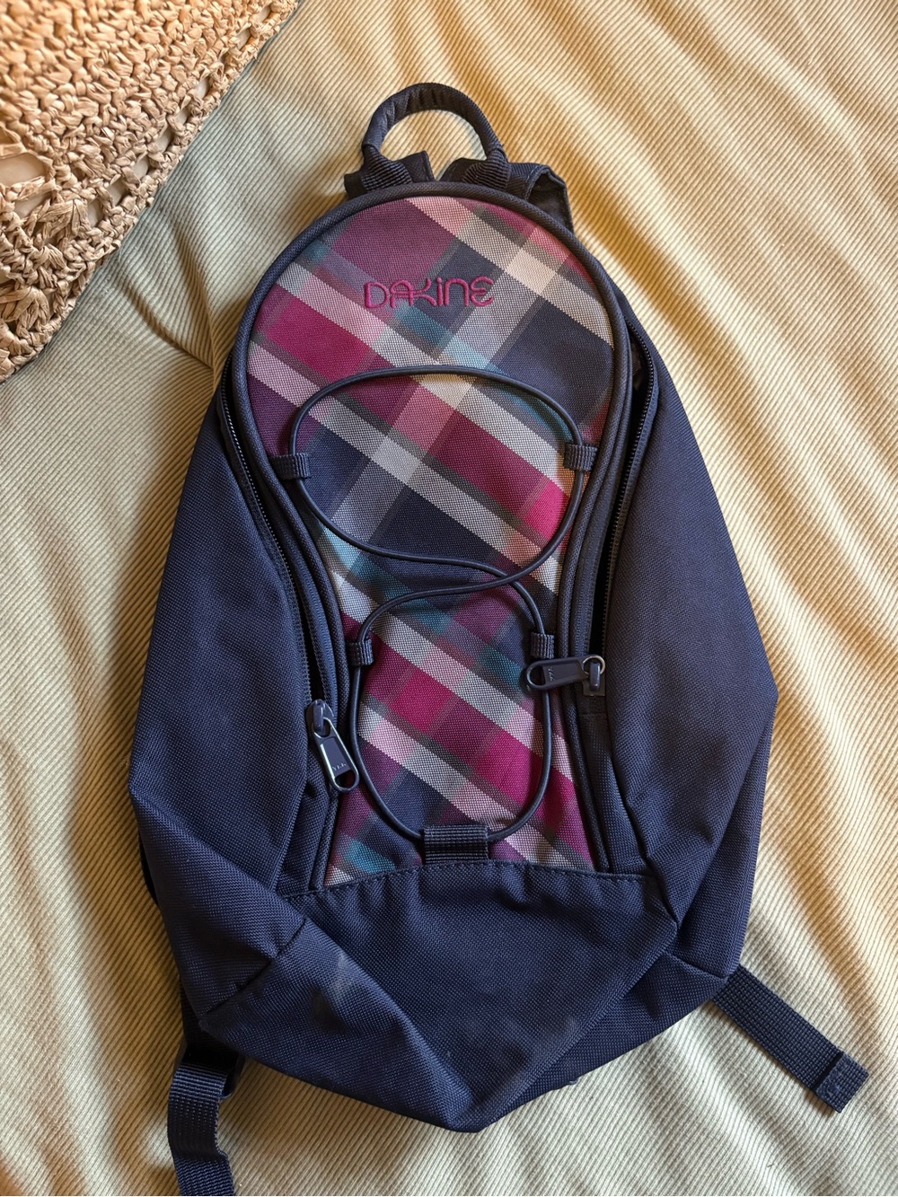 Dakine Navy Plaid Daypack with Pink and Gray Accents
